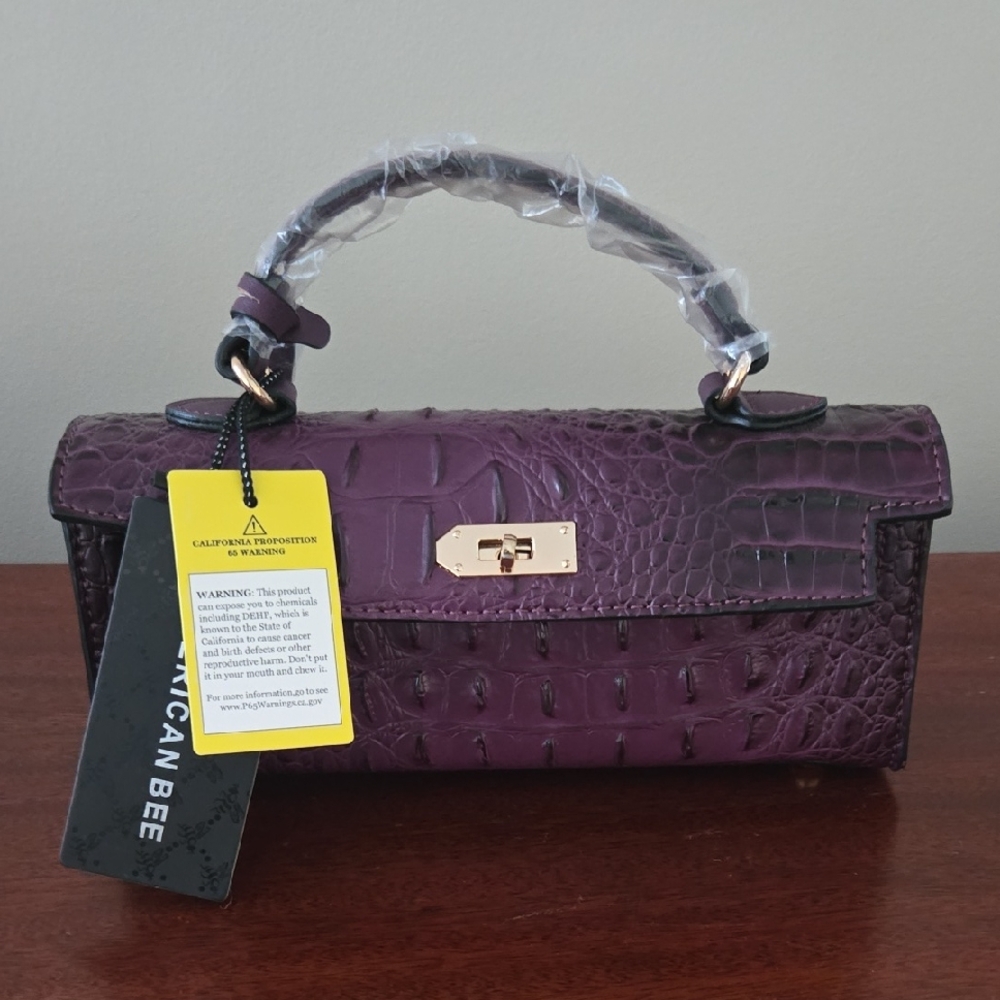 Purple Croc-Embossed Top-Handle Women's Bag